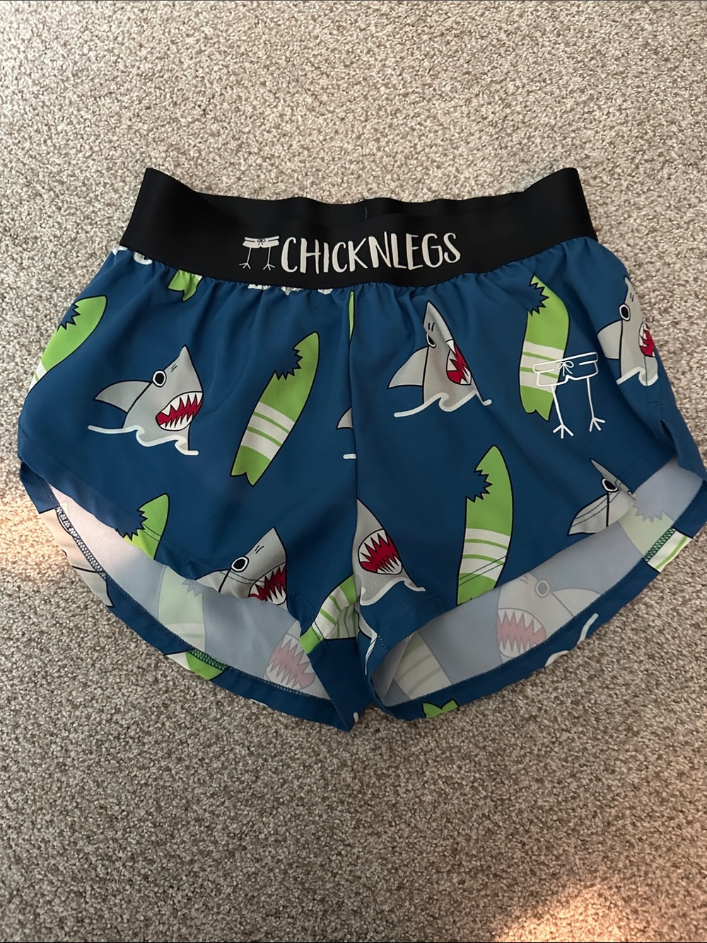 Kids Blue Shark Print Shorts chick n legs brand EUC